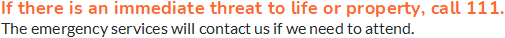 If there is an immediate threat to life or property, call 111.